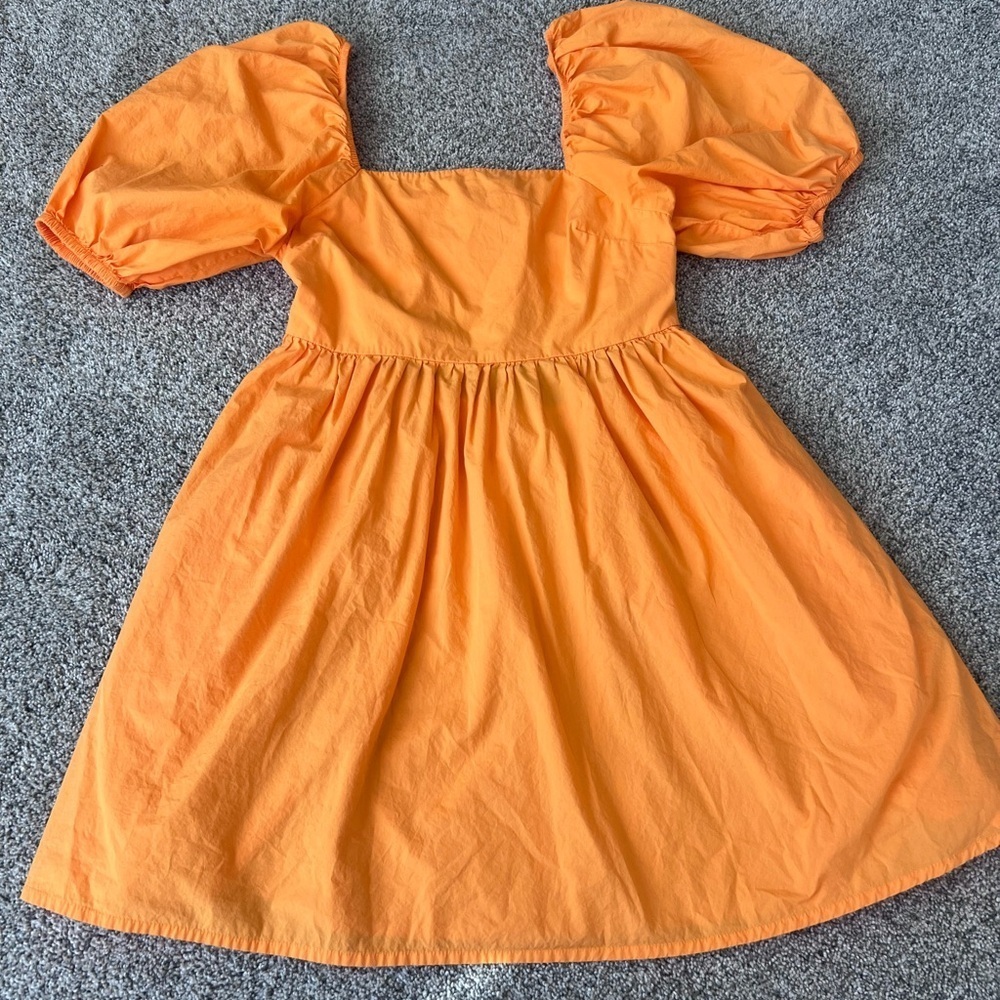 A New Day Women's Puff 3/4 Sleeve Open Back Summer Mini Dress, Orange M Medium - Picture 2 of 13